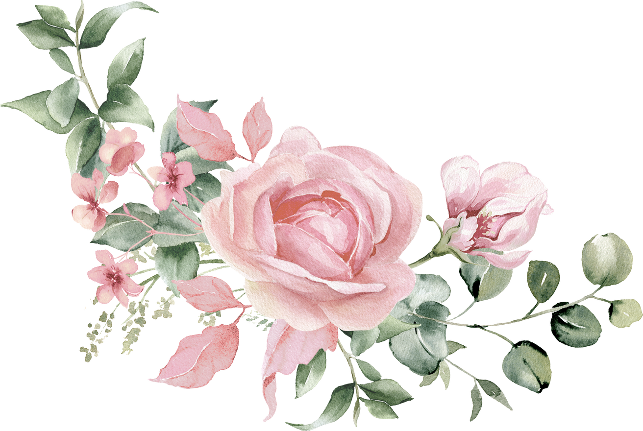 Watercolor floral wreath. Rose flower and eucalyptus bouquet