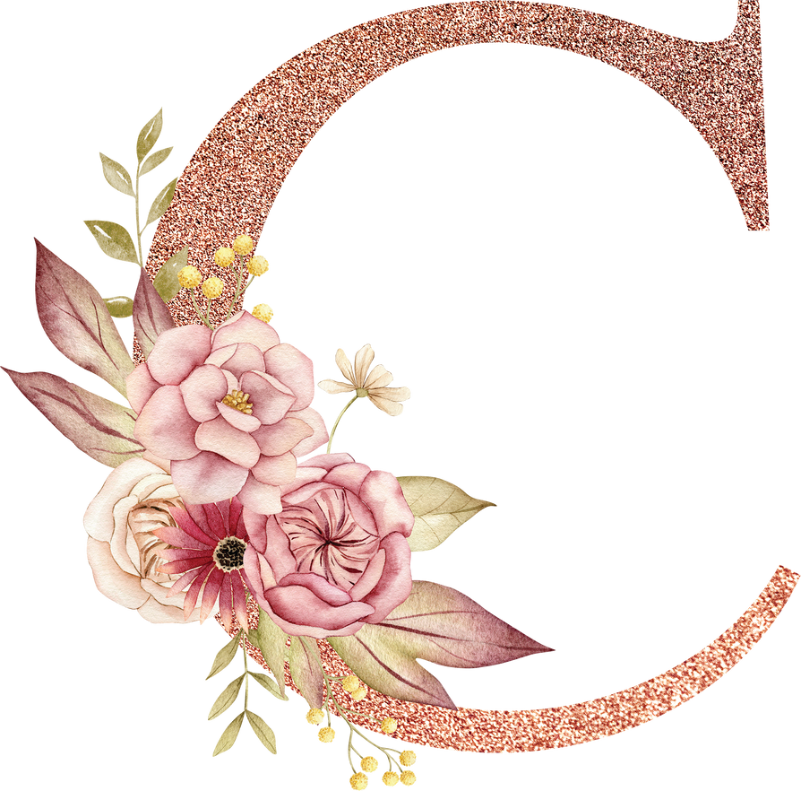 Rose gold letter with flowers