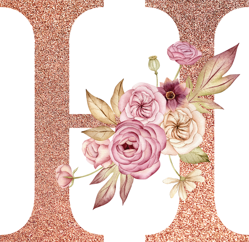 Rose gold letter with flowers